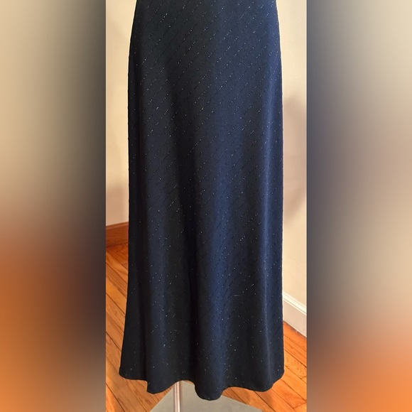 Chrusty Lyn Long Maxi Dress W Black Sequence Glitter Asymmetrical Stripes SZ 14 - Picture 4 of 12